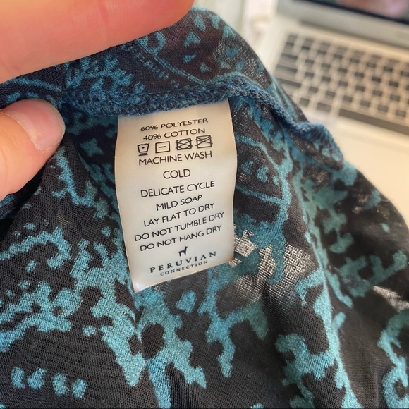 Peruvian Connection Balinese Burnout Long Sleeve Semi Sheer Print Blue XS / S - Picture 6 of 7